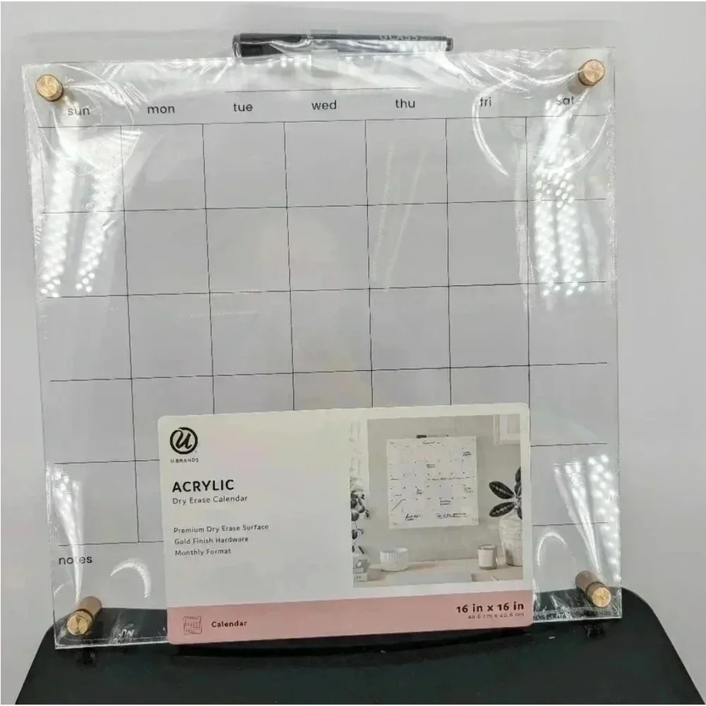U Brand Acrylic Dry Erase Calendar with Gold Hardware Sealed NIB U Brand Acrylic
